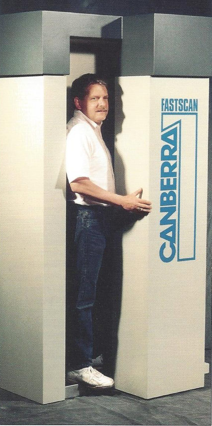 The Fastscan System , a stand-up Whole Body Counter, could measure 30 people per hour for ingested radionuclides. That’s Bill Seabourne!