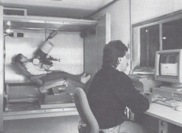 A  Lung Burden System in steel shield. That’s Rick Mowry at the controls.